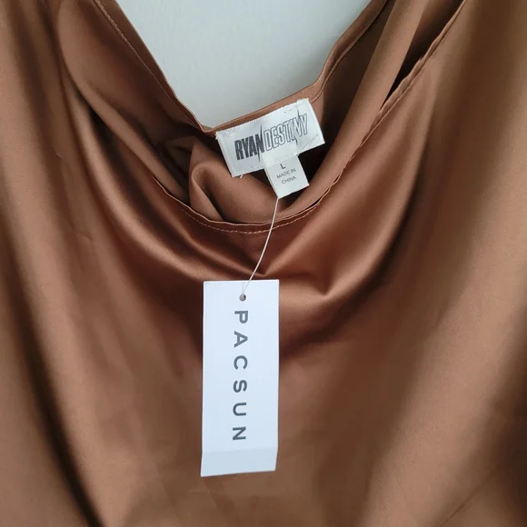 NWT Ryan Destiny x PacSun Elegant Brown Satin Unbothered Off-The-Shoulder Top - Picture 3 of 8